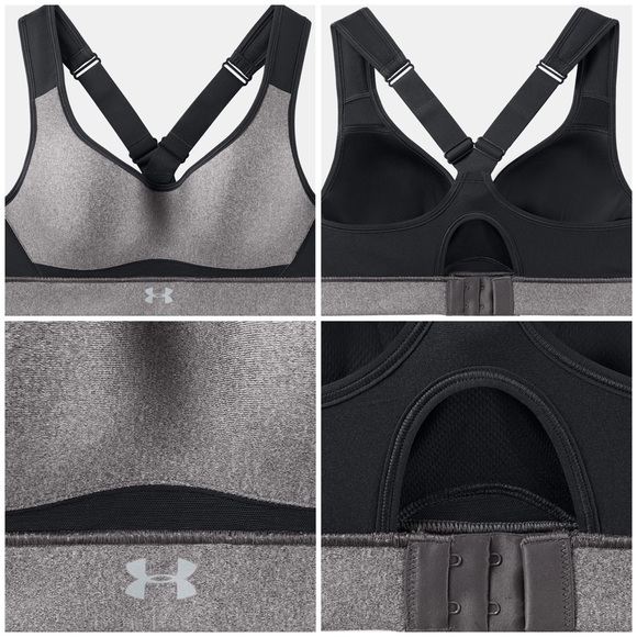 Under Armour, HeatGear Charcoal Heather High-Impact Sports Bra - Picture 14 of 16